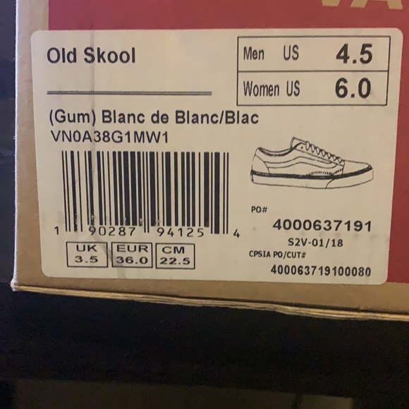 Vans old skool (Gum) Blanc de blanc/blac size 4.5 men and women 6.0 - Picture 5 of 5